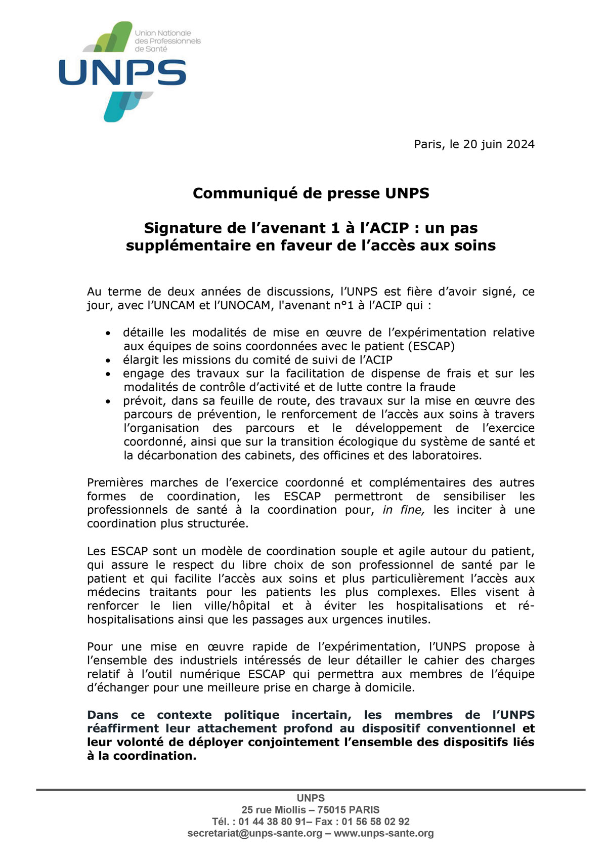 cp unps signature de l avenant 1 a l acip 1